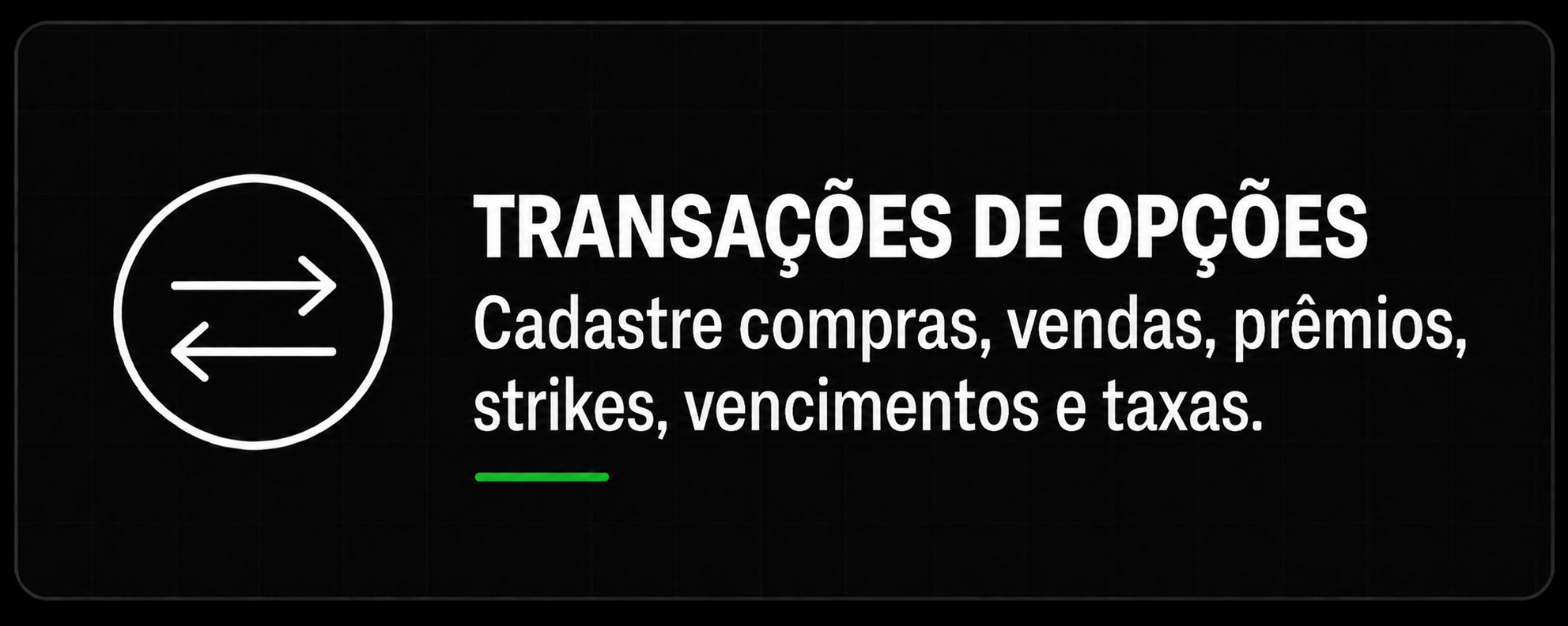 Cadastro de transações de opções